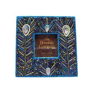 Beaded Peacock Design Picture Frame The Bombay Company for Photo 2"x2"